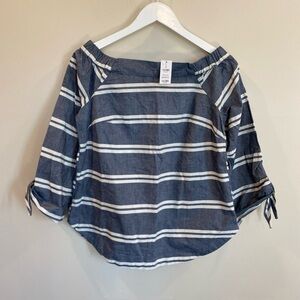 The Limited Denim Off The Shoulder Striped Top 3/4 Sleeve NWT XS Blue White